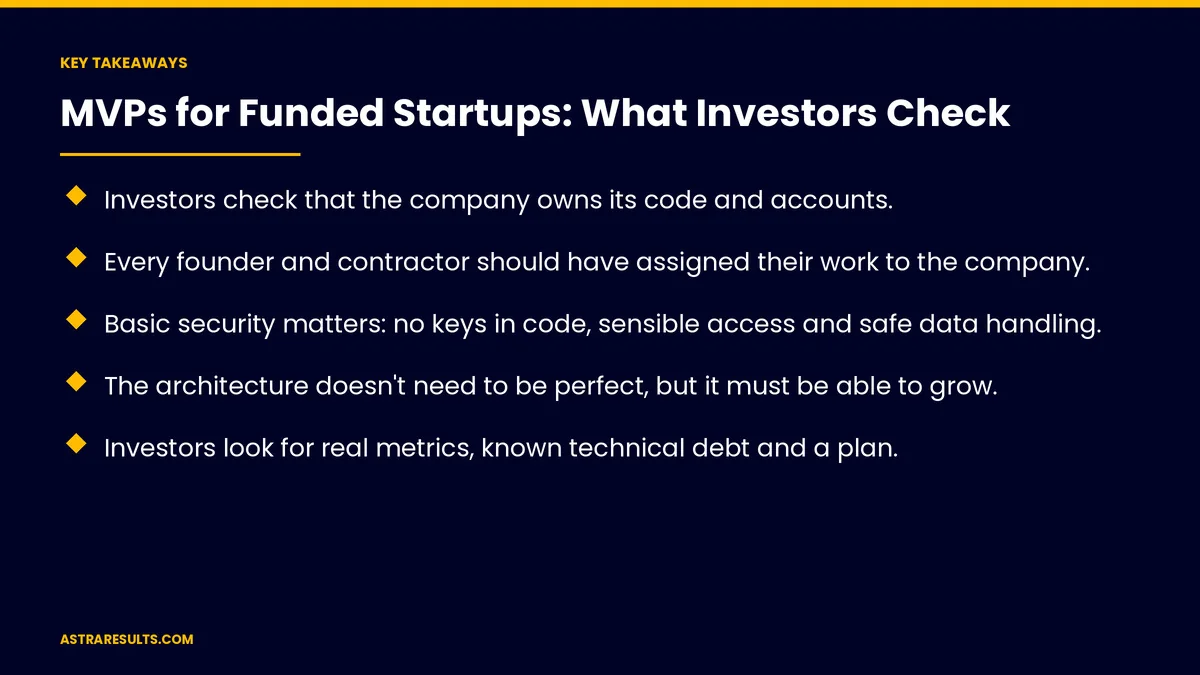 Puntos clave de "MVPs para Startups Financiadas: Qué Revisan los Inversionistas"