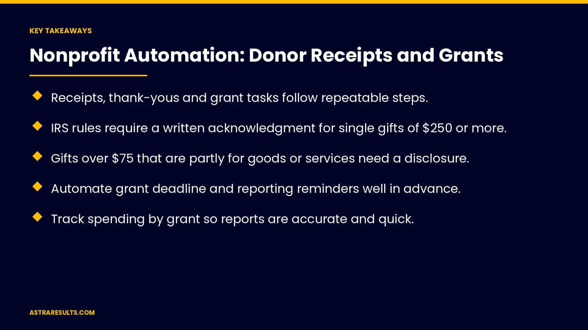 Key takeaways from "Nonprofit Automation: Donor Receipts and Grants" &mdash; Astra Results Marketing