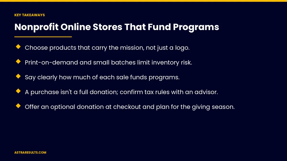 Key takeaways from "Nonprofit Online Stores That Fund Programs" &mdash; Astra Results Marketing