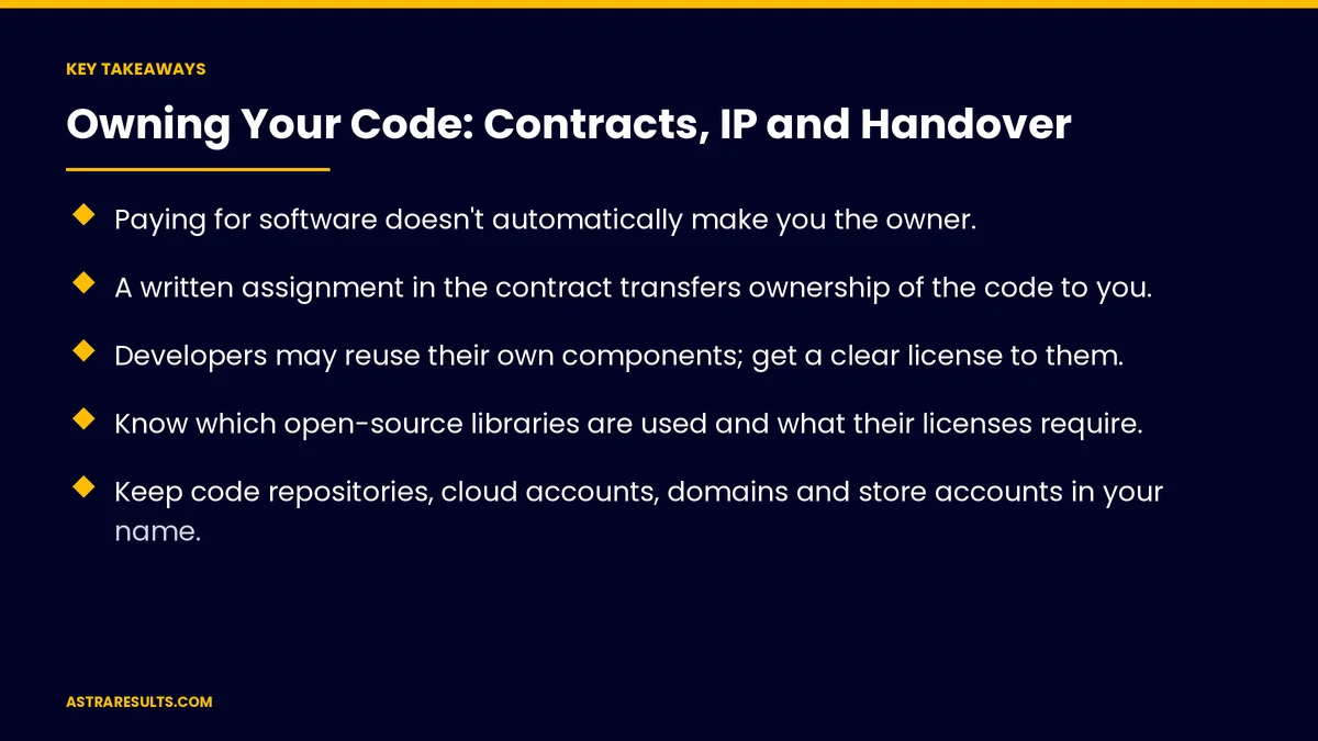 Key takeaways from "Owning Your Code: Contracts, IP and Handover" &mdash; Astra Results Marketing