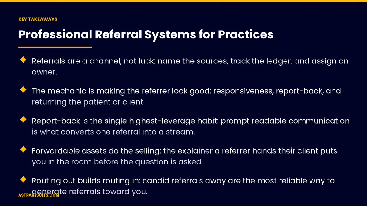Key takeaways from "Professional Referral Systems for Practices" &mdash; Astra Results Marketing