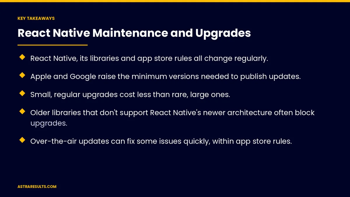 Key takeaways from "React Native Maintenance and Upgrades" &mdash; Astra Results Marketing