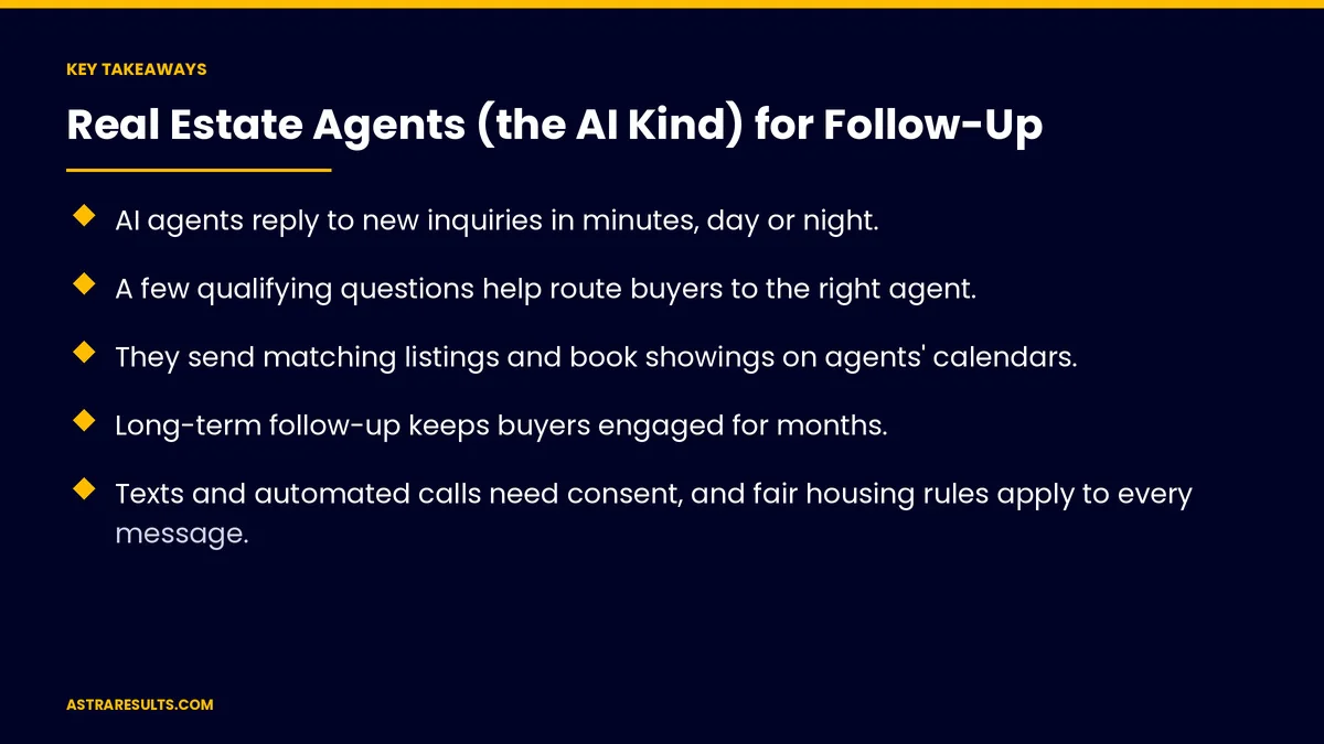 Puntos clave de "Agentes Inmobiliarios (los de IA) para el Seguimiento" — Astra Results Marketing