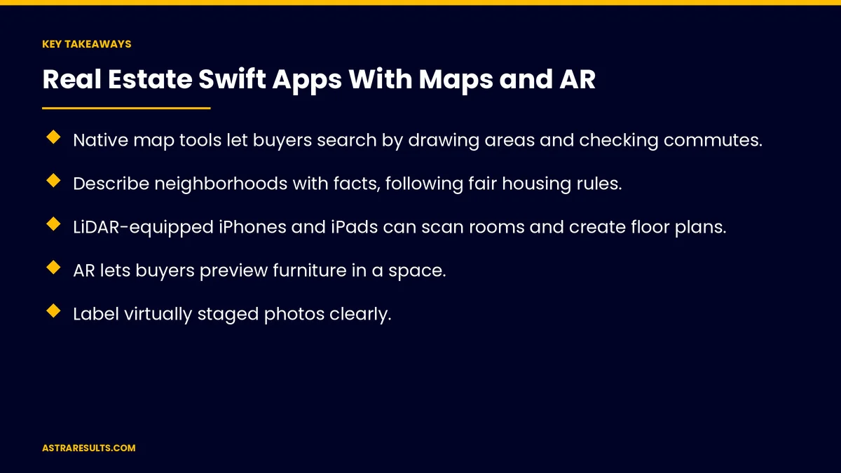 Puntos clave de "Apps Inmobiliarias en Swift con Mapas y Realidad Aumentada"