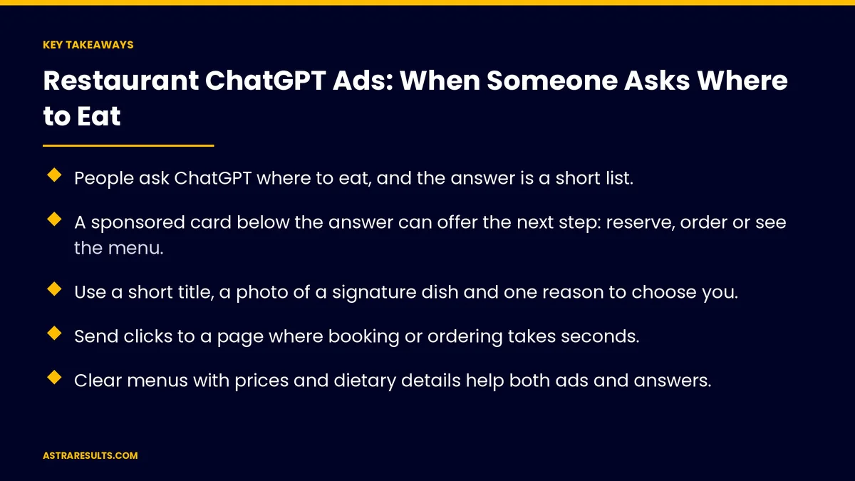 Key takeaways from "Restaurant ChatGPT Ads: When Someone Asks Where to Eat"