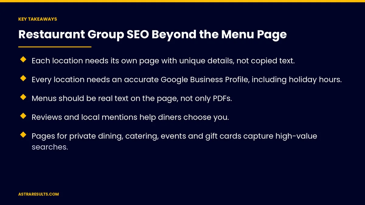Key takeaways from "Restaurant Group SEO Beyond the Menu Page" &mdash; Astra Results Marketing