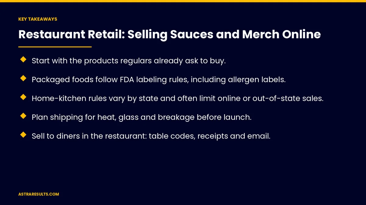 Key takeaways from "Restaurant Retail: Selling Sauces and Merch Online" &mdash; Astra Results Marketing
