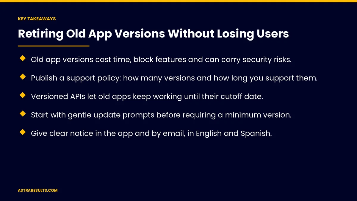 Key takeaways from "Retiring Old App Versions Without Losing Users" &mdash; Astra Results Marketing