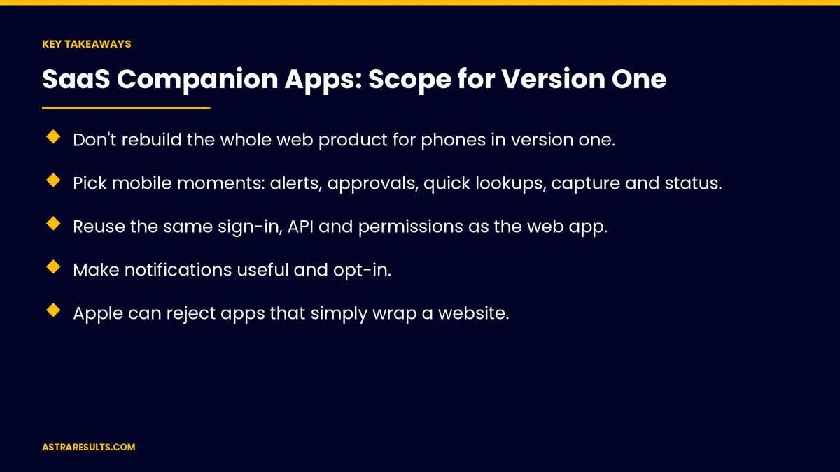 Key takeaways from "SaaS Companion Apps: Scope for Version One" &mdash; Astra Results Marketing