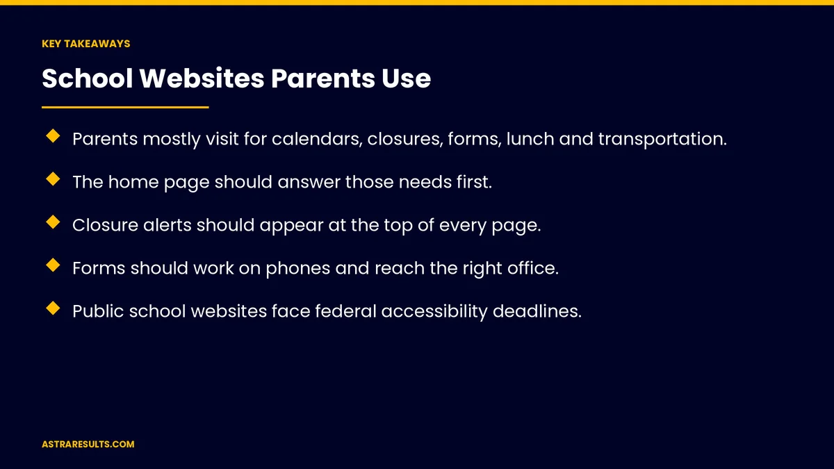 Key takeaways from "School Websites Parents Use" &mdash; Astra Results Marketing