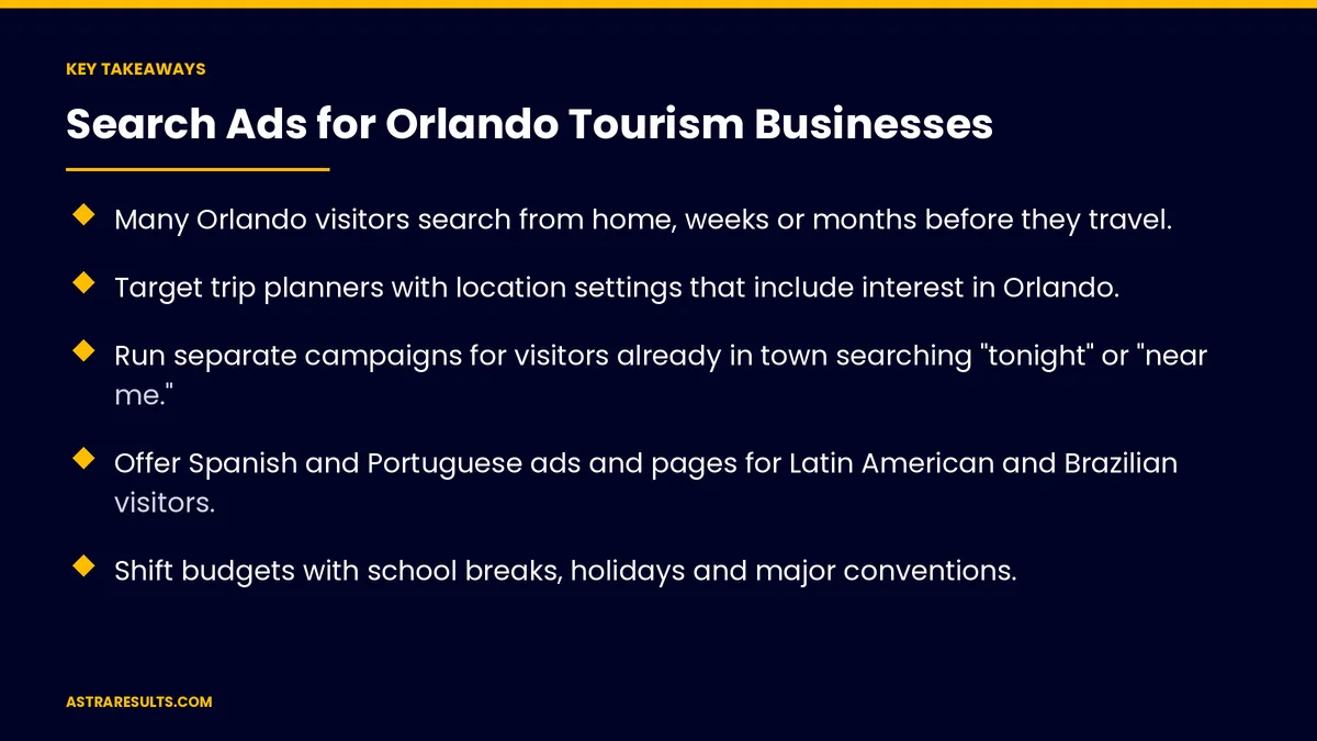 Key takeaways from "Search Ads for Orlando Tourism Businesses" &mdash; Astra Results Marketing