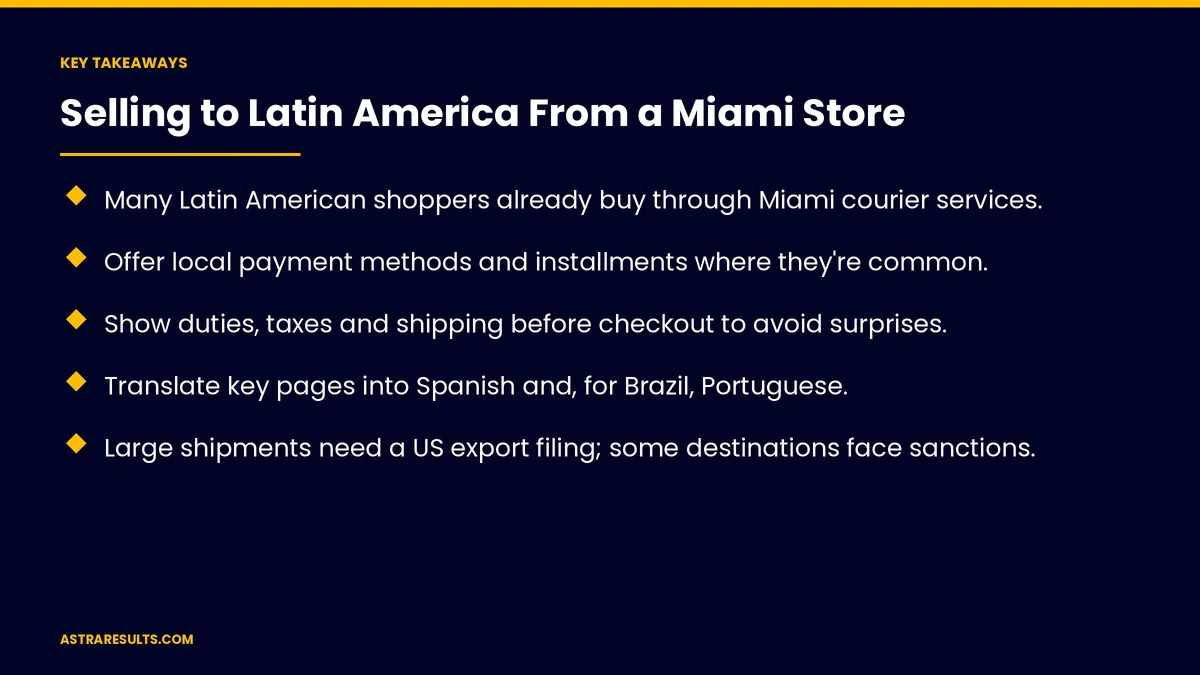 Key takeaways from "Selling to Latin America From a Miami Store" &mdash; Astra Results Marketing