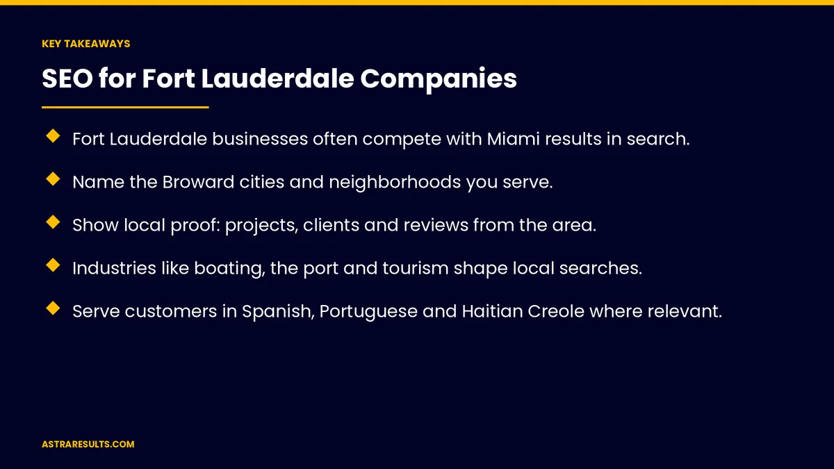 Key takeaways from "SEO for Fort Lauderdale Companies" &mdash; Astra Results Marketing