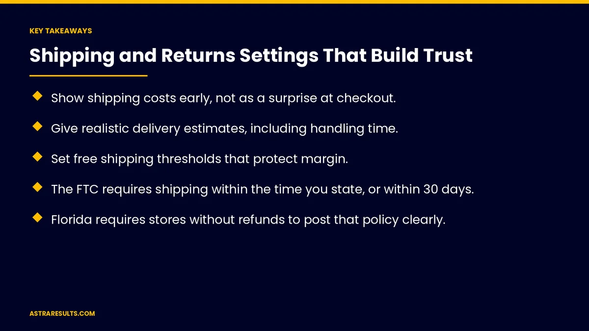 Key takeaways from "Shipping and Returns Settings That Build Trust" &mdash; Astra Results Marketing