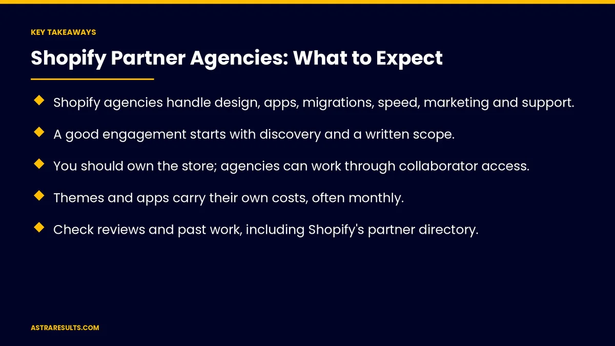 Key takeaways from "Shopify Partner Agencies: What to Expect" &mdash; Astra Results Marketing