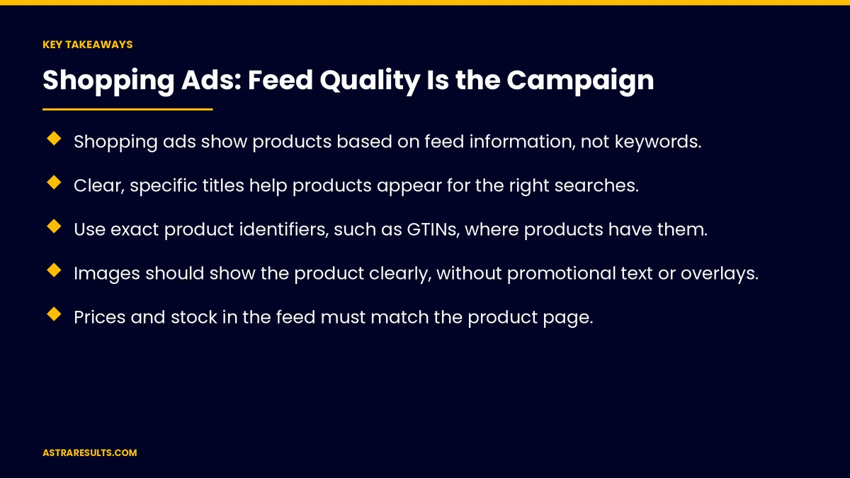 Key takeaways from "Shopping Ads: Feed Quality Is the Campaign" &mdash; Astra Results Marketing