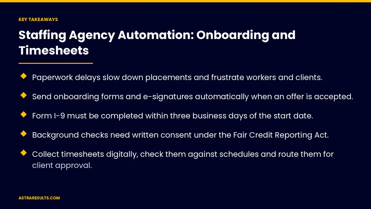 Key takeaways from "Staffing Agency Automation: Onboarding and Timesheets" &mdash; Astra Results Marketing
