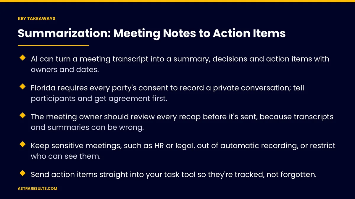 Key takeaways from "Summarization: Meeting Notes to Action Items" &mdash; Astra Results Marketing