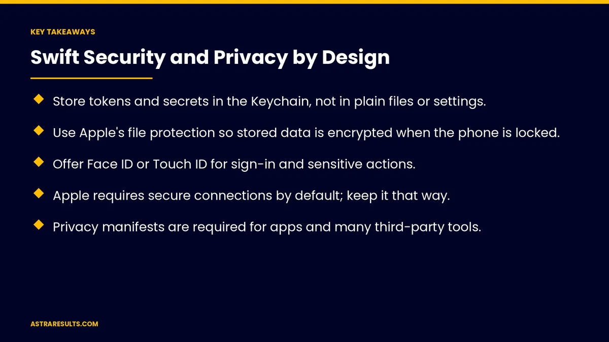Puntos clave de "Seguridad y Privacidad desde el Diseño en Swift" — Astra Results Marketing