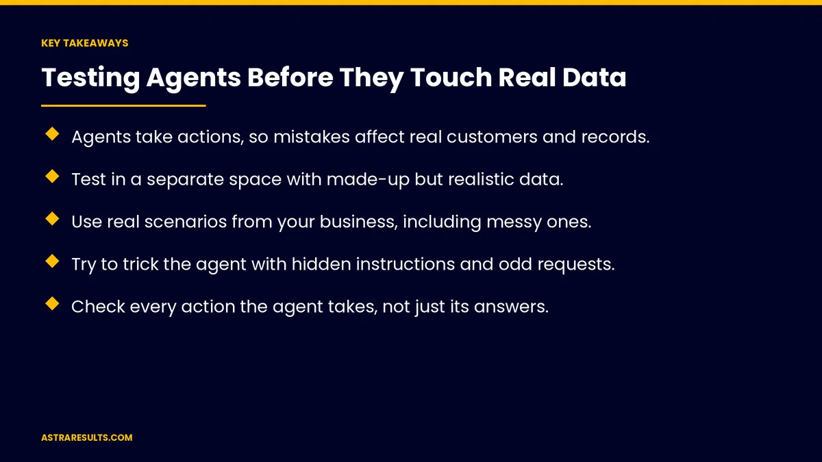 Key takeaways from "Testing Agents Before They Touch Real Data" &mdash; Astra Results Marketing