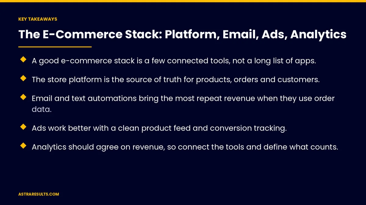 Key takeaways from "The E-Commerce Stack: Platform, Email, Ads, Analytics" &mdash; Astra Results Marketing