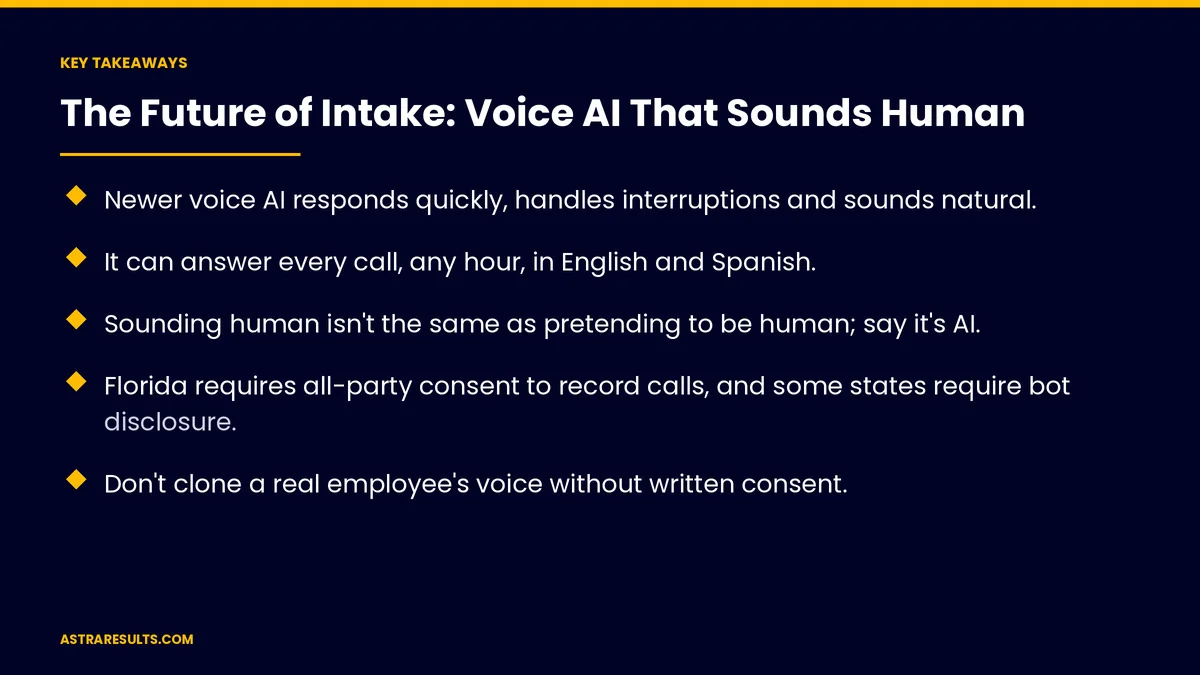 Key takeaways from "The Future of Intake: Voice AI That Sounds Human" &mdash; Astra Results Marketing
