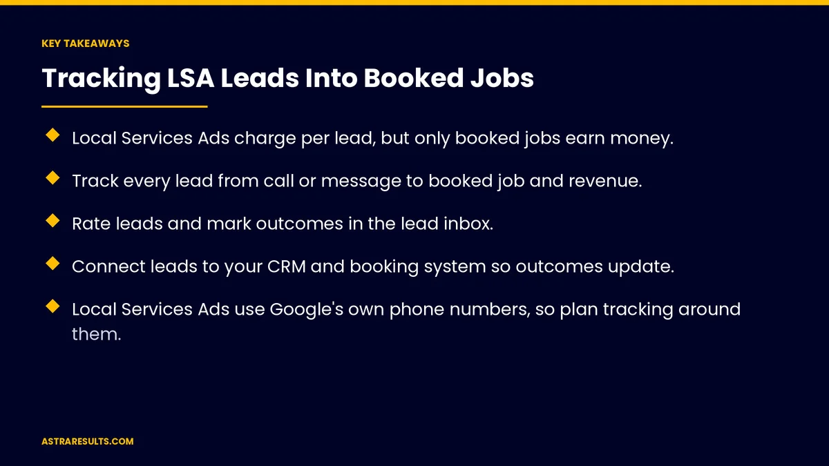 Key takeaways from "Tracking LSA Leads Into Booked Jobs" &mdash; Astra Results Marketing