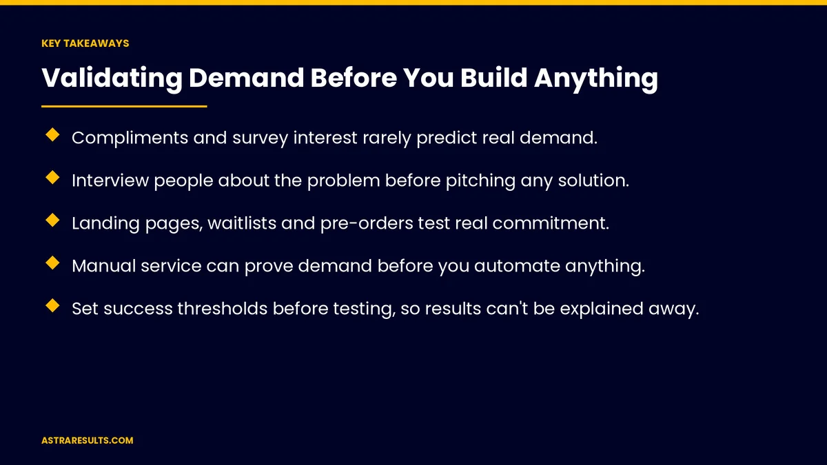 Key takeaways from "Validating Demand Before You Build Anything" &mdash; Astra Results Marketing