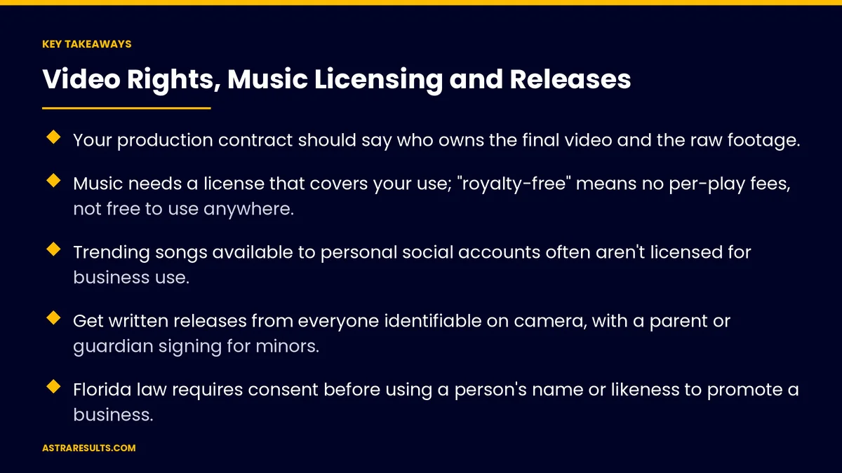 Key takeaways from "Video Rights, Music Licensing and Releases" &mdash; Astra Results Marketing