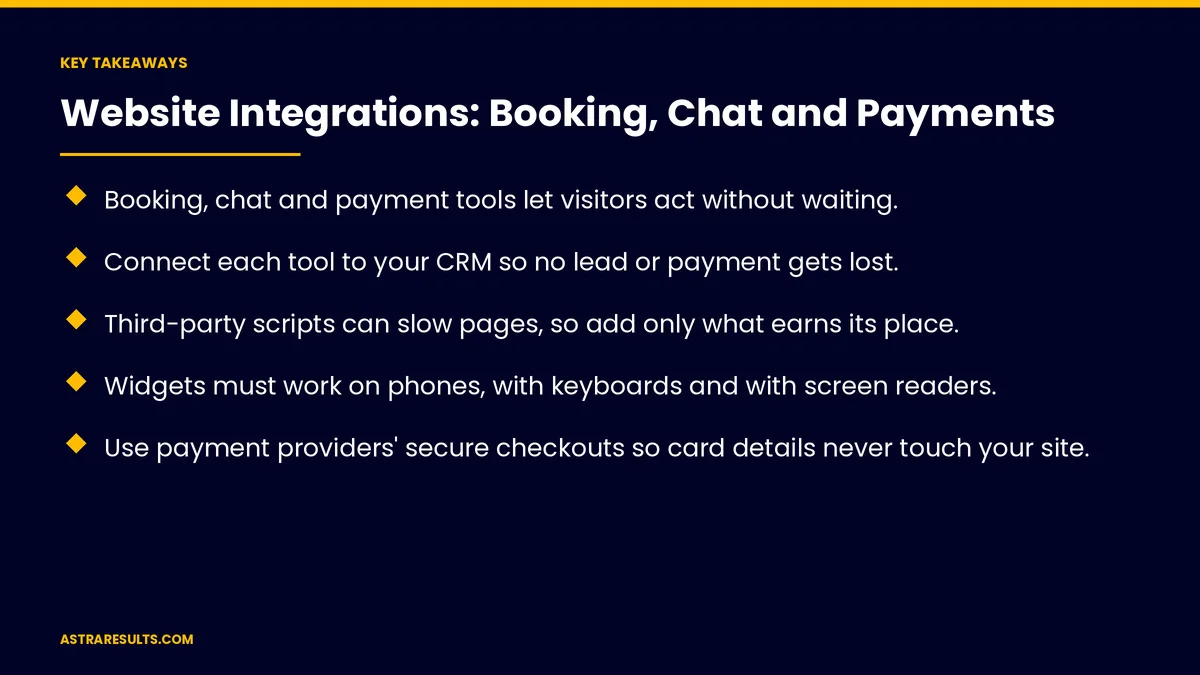 Key takeaways from "Website Integrations: Booking, Chat and Payments" &mdash; Astra Results Marketing