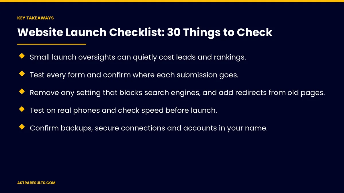 Key takeaways from "Website Launch Checklist: 30 Things to Check" &mdash; Astra Results Marketing