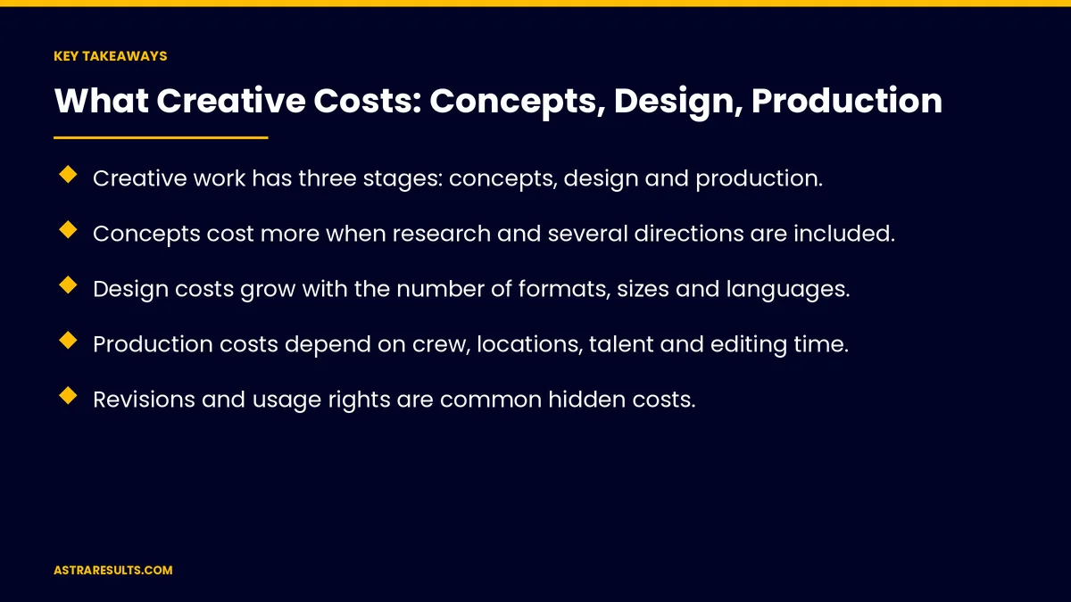 Puntos clave de "Lo que Cuesta lo Creativo: Conceptos, Diseño y Producción"