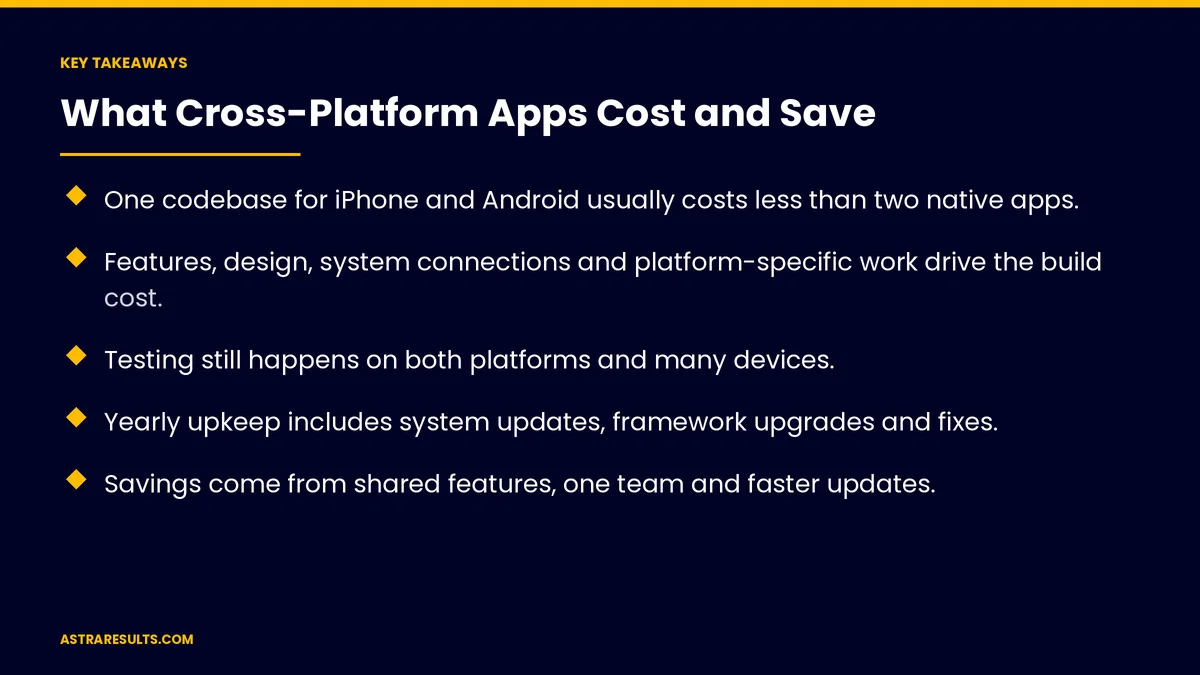 Puntos clave de "Cuánto Cuestan y Cuánto Ahorran las Apps Multiplataforma" — Astra Results Marketing