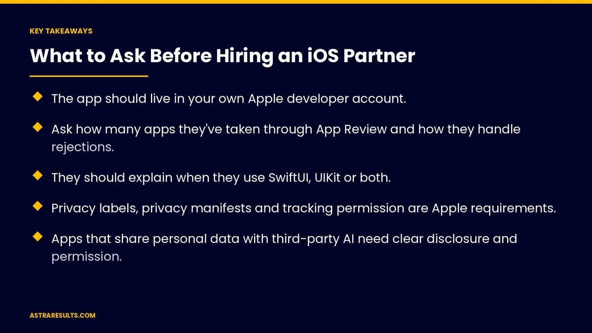 Key takeaways from "What to Ask Before Hiring an iOS Partner" &mdash; Astra Results Marketing