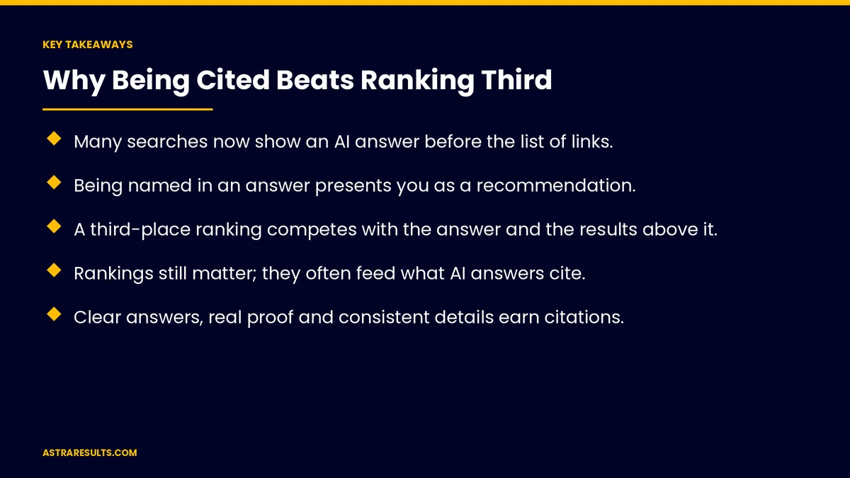 Key takeaways from "Why Being Cited Beats Ranking Third" &mdash; Astra Results Marketing