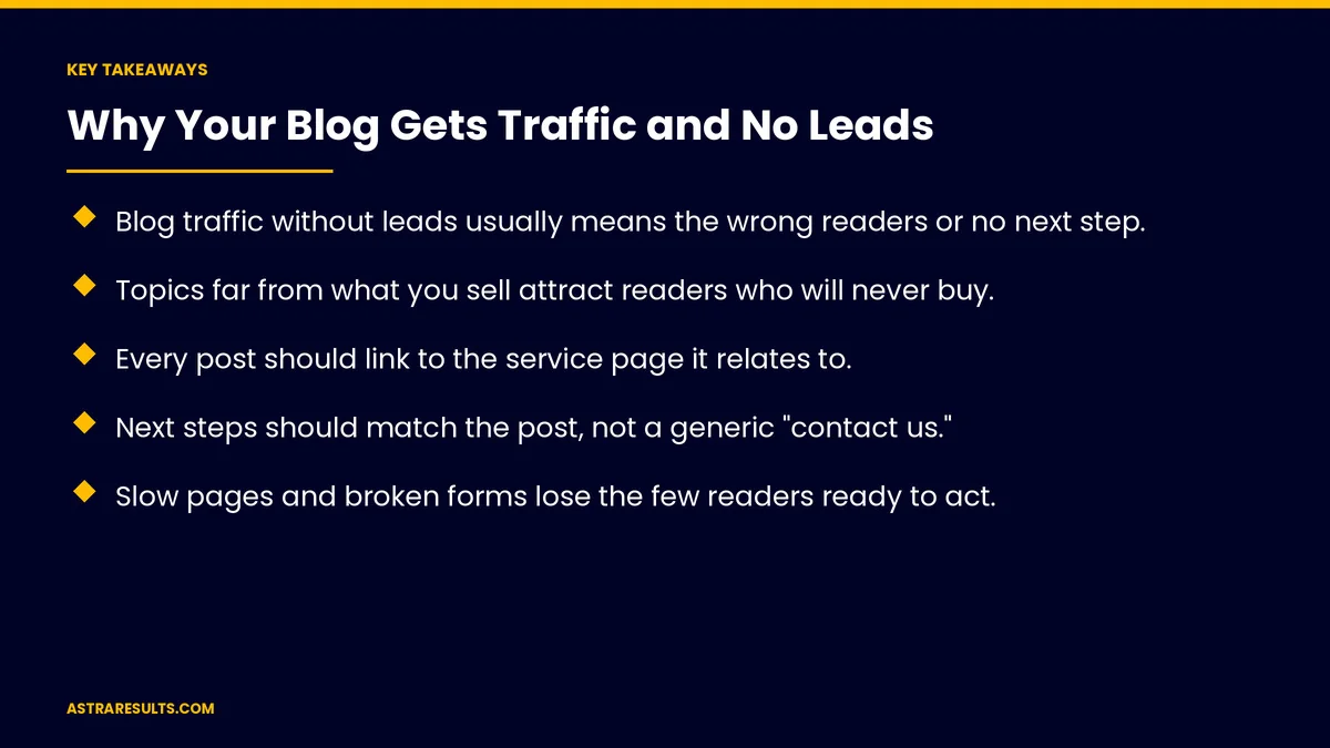 Key takeaways from "Why Your Blog Gets Traffic and No Leads" &mdash; Astra Results Marketing