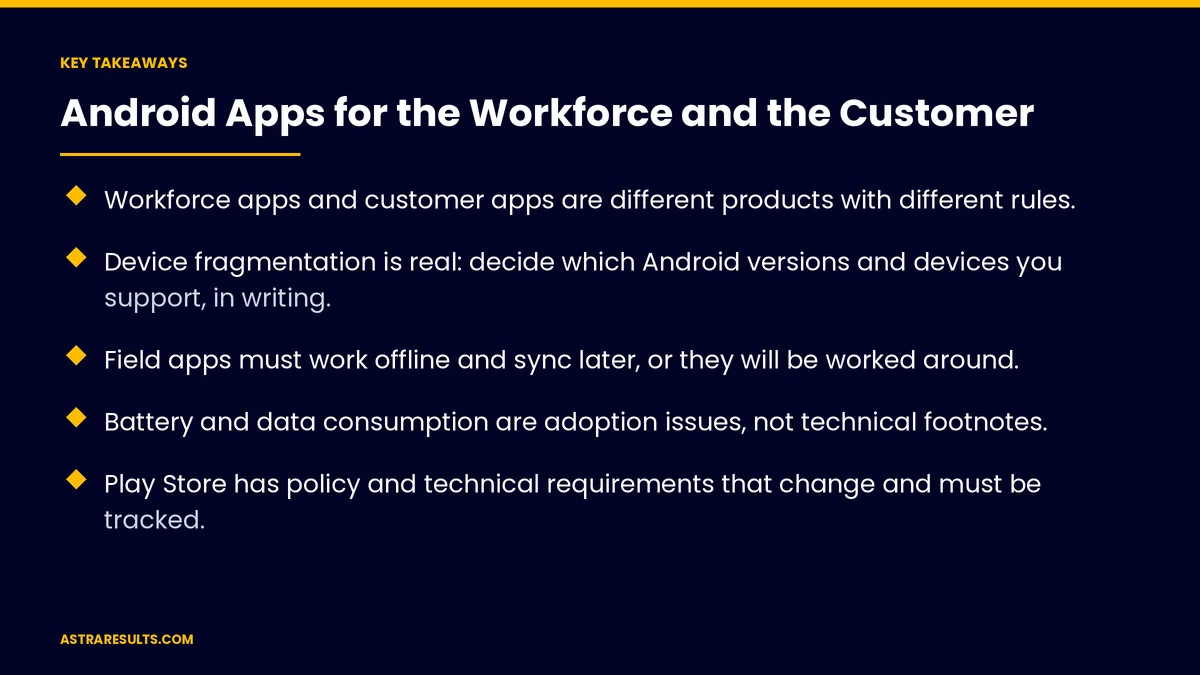 Puntos clave de "Apps Android para el Equipo de Campo y el Cliente" — Astra Results Marketing