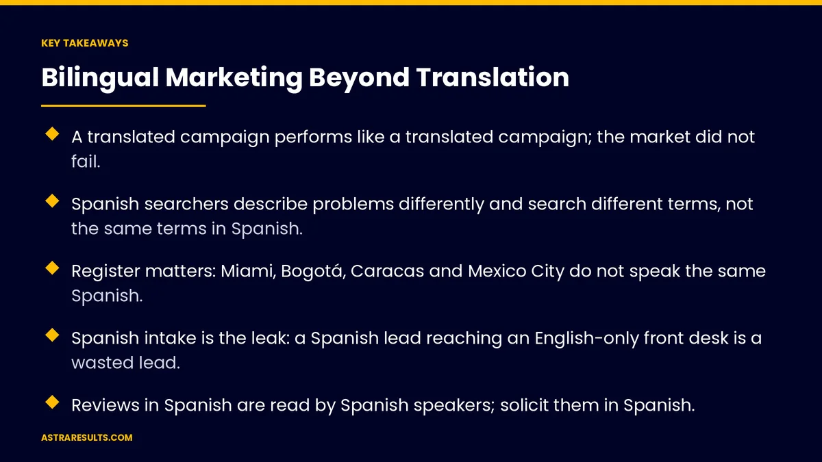 Puntos clave de "Marketing Bilingüe Más Allá de la Traducción" — Astra Results Marketing