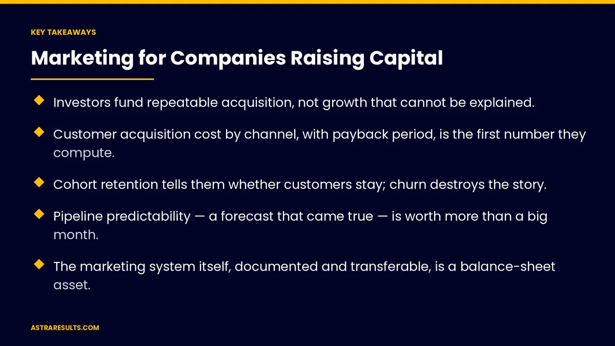 Puntos clave de "Marketing para Empresas que Levantan Capital" — Astra Results Marketing